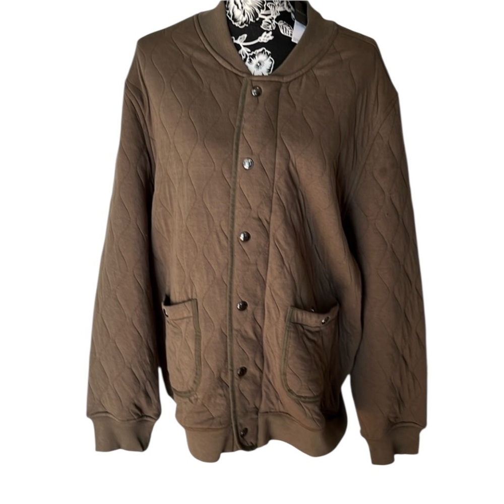 Magashoni Mens large green quilted bomber jacket zip & snap front pockets NWT